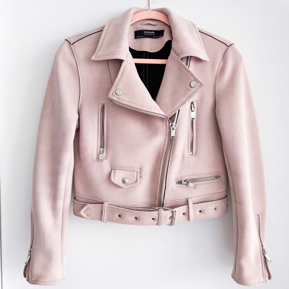Zara pink suede moto jacket
